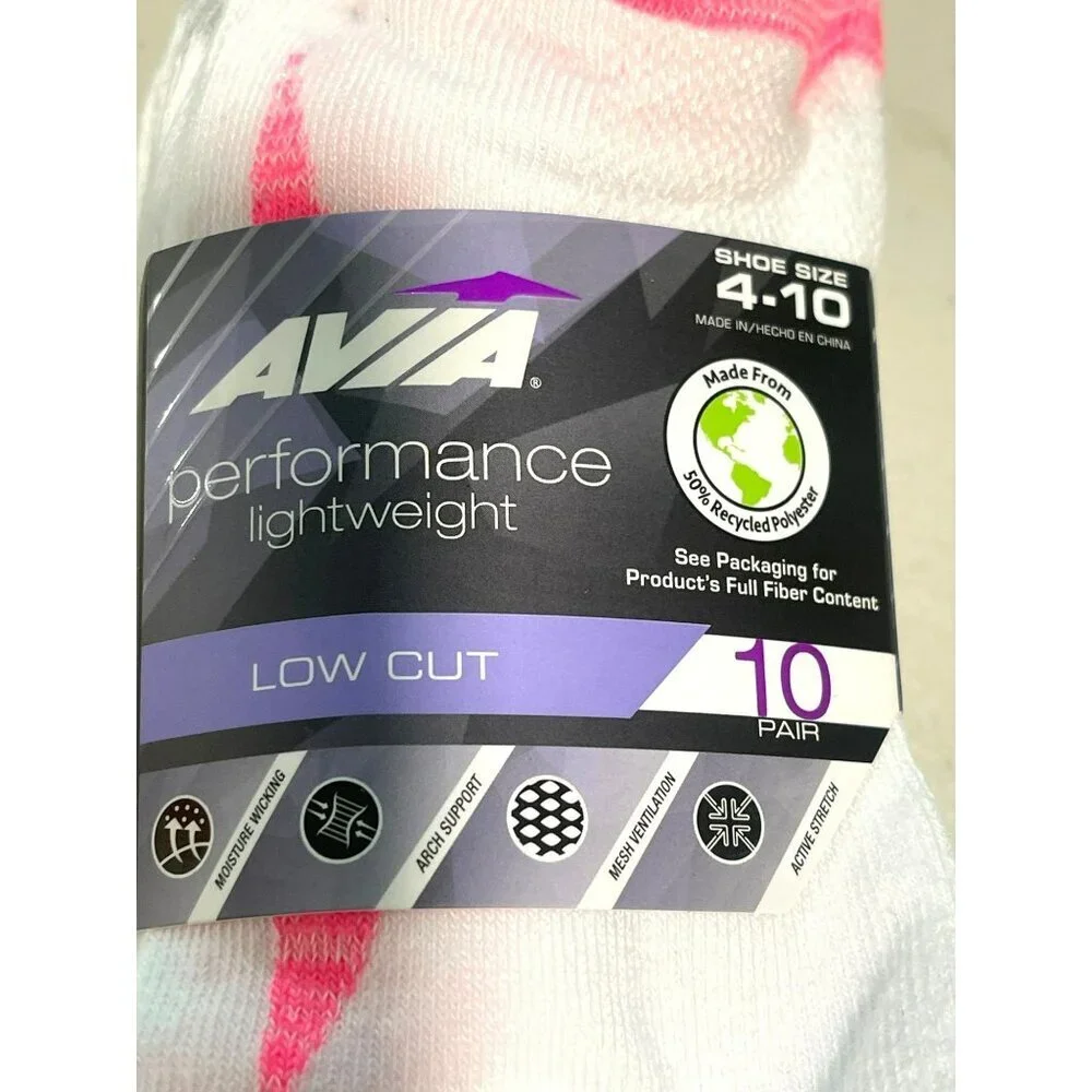 10 Pairs Avia Womens Low Cut Performance Socks Lightweight Size 4-10 New